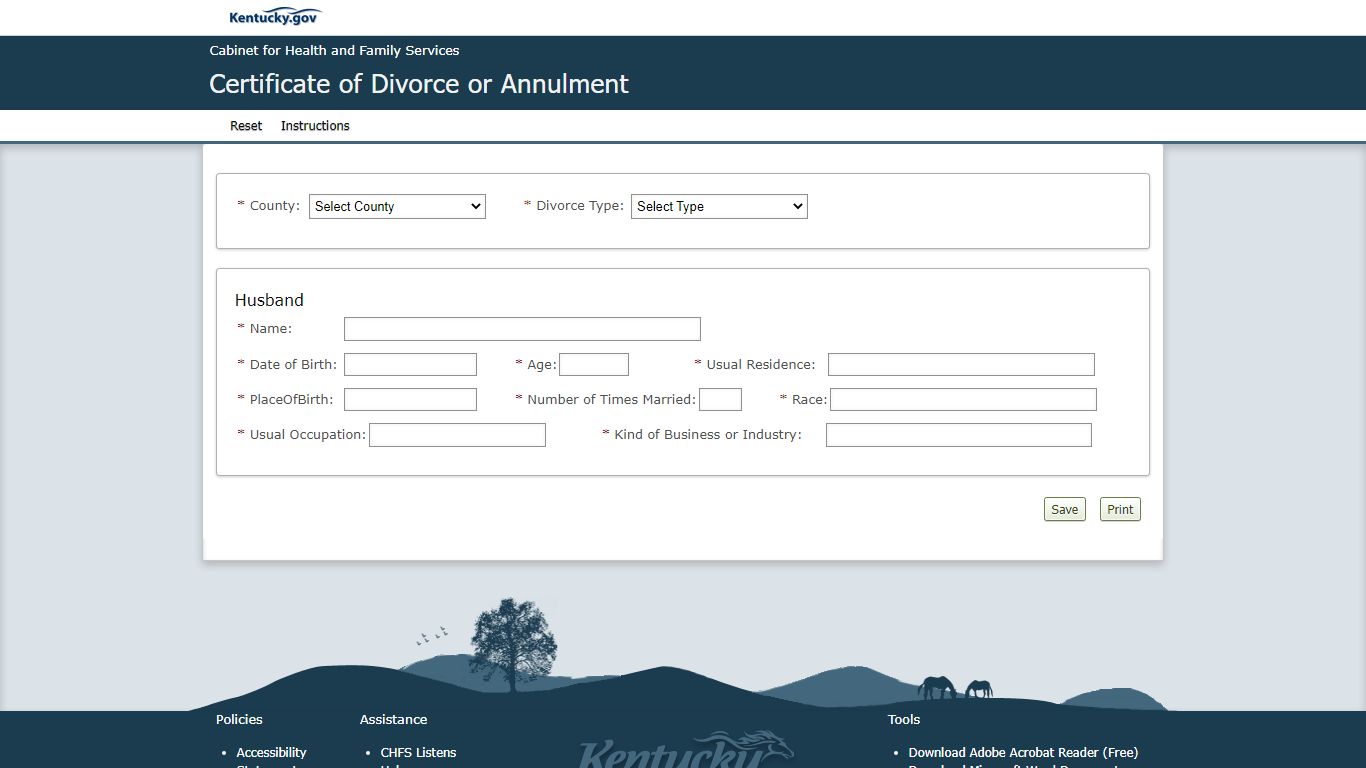 Certificate of Divorce or Annulment - Kentucky